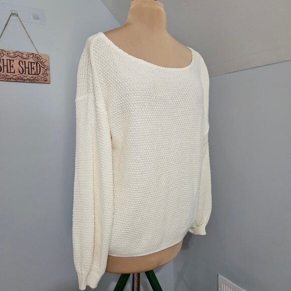 New Nasty Gal Cream Knit Sweater Pullover Medium Acrylic Drop Shoulder Boat Neck - Picture 3 of 15